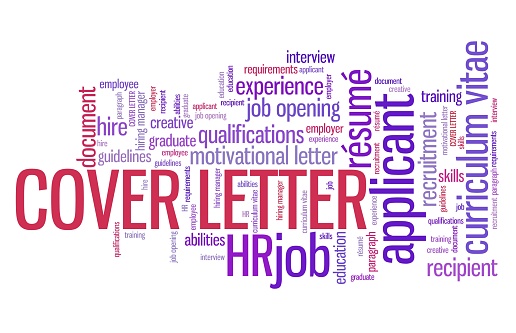 Cover letter - employee qualifications concept. Employment word cloud.